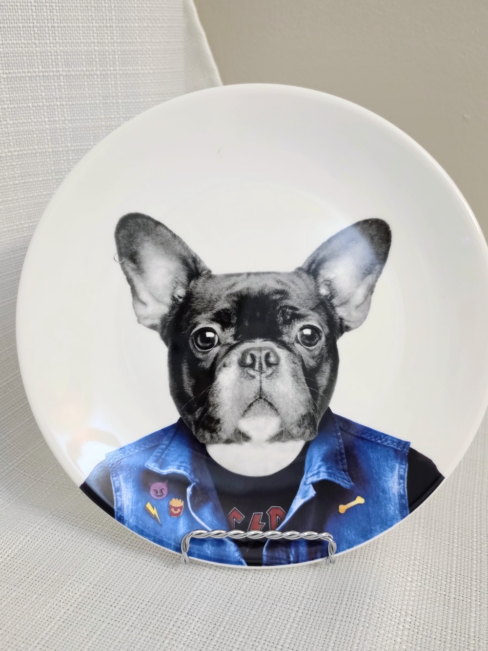 Rock N Roll French Bulldog Dish Wild Dining 9 In Wall Plate Jean Vest